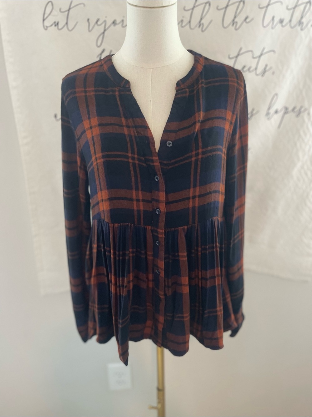 Altar'd State Navy & Rust/Copper Babydoll Top - Picture 2 of 6